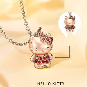 Rose Gold Hello Kitty Charm Necklace Crystal Full Body Pendant